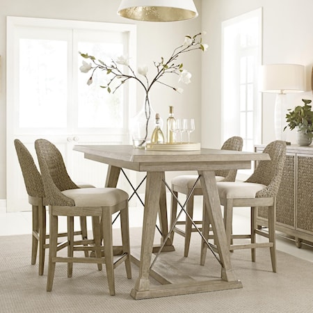 5 Piece Dining Set with Woven Stools